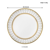 Service d'assiettes en porcelaine fine de luxe avec bordure dorée et motif géométrique pour hôtels, mariages et usage domestique