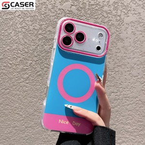 Funda Magnética para Teléfono con Bloques de Color para iPhone Serie 13-17, con Estampado de Letras 'Nice Day', Marco Brillante para la Lente, Resistente a Impactos y Transparente - Product Image 4