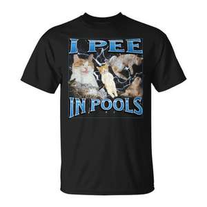 Camiseta con gráfico de meme de gato I Pee In Pools, negra, unisex, para adultos, cuello redondo, manga corta, impresión digital - Product Image 1