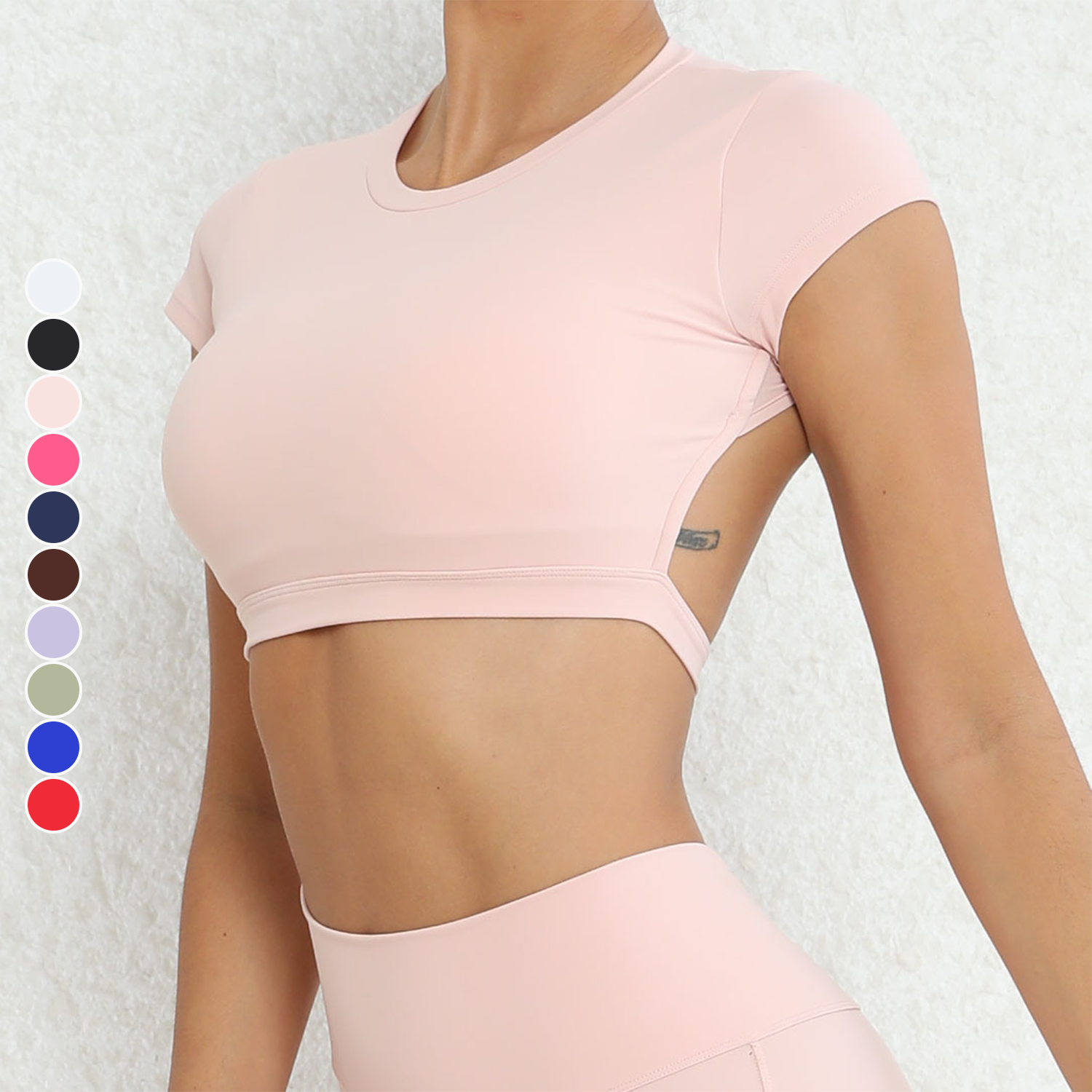 European American Style Plus Size New Quick-Dry Four-Way Stretch Fitness T-Shirt Breathable Backless Yoga Top Front Chest Pad