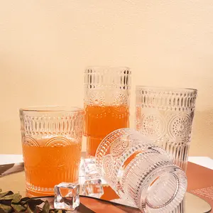 Usine directe rétro en relief cristal clair Transparent whisky glacé café eau verre tasse tasse gobelet pour Bar verres à boire