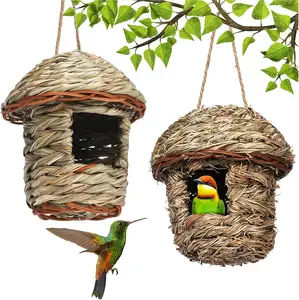 Pack Of 2 Bird Nest Grass Bird House For Hanging 100% Hand-Woven Bird House Grass Bird Nest For Birds Such As Great Tits Rob