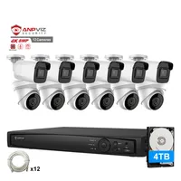 Anpviz sistema de segurança câmera, combine 12 peças 8mp ip poe sistema de câmera embutido microfone 4k 16ch nvr instalar 4tb hdd para gravação de 24/7