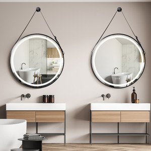 Décoration murale miroir Led rond noir avec lumière, 3 lumières, miroir de salle de bain avec corde suspendue - Product Image 3