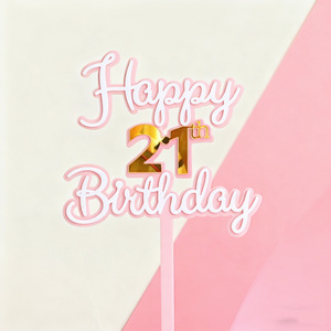 ท็อปเปอร์เค้กอะคริลิค รูปน้ำผึ้งและน้ำหวาน สำหรับตกแต่งเค้กสองชั้น ฉลองวันเกิดครบรอบ 21 และ 50 ปี อุปกรณ์ตกแต่งงานวันเกิด - Product Image 4