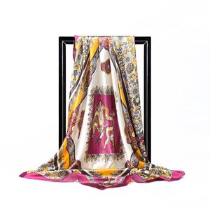 <span class=keywords><strong>Blu</strong></span> Navy Beige Femminile Raso di <span class=keywords><strong>Seta</strong></span> Dello Scialle Della Sciarpa di Modo Accessori Delle Donne Della Catena di Modello di Fiori Autunno Inverno Sciarpe - Product Image 2