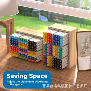 Wooden Marker Storage <b>Box</b> Natural Wood Color 23.5cm For Art Supplies Organization Desktop Use - Product Image 1