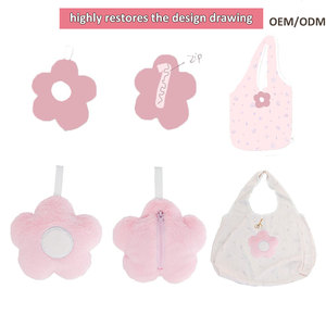 Sac écologique personnalisé en peluche imprimée, pochette réutilisable en peluche, emballage pliable, sac de shopping pliable en forme de fleur ronde, recyclable - Product Image 5