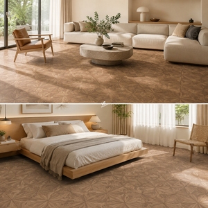Azulejos de Porcelana Cerámica para Piso, Diseño Madera, Antideslizantes, Color Marrón, Estilo Retro con Flores, 60x60 800x800, para Balcón, Dormitorio, Villa, Modelo RJ66M15B - Product Image 4