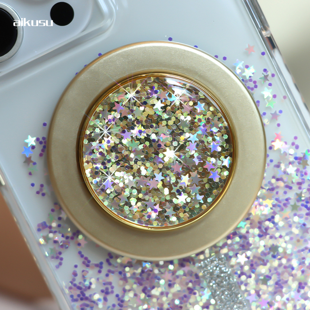 Custom Blingbling Magnetic Mobile Phone Holder 360 Degree Rotation Glitter Magnet Phone Grip Socket for Iphone 16 15 14 13 12