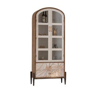 Mueble de entrada estilo Wabi Sabi retro tallado con puertas de vidrio y almacenamiento para sala de estar - Product Image 5