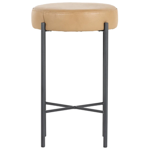 Nocona Counter <b>Stool</b> Iron, Top Grain <b>Leather</b> Gunmetal, Tan <b>Leather</b> Durable High Bar <b>Stool</b> for Home Bar & Dining Room - Product Image 1