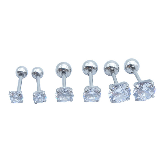 5A Round CZ Prong Set Stainless Steel Helix Earrings
