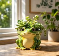 Pot de fleurs en céramique en forme de grenouille de dessin animé, finition mate, respirant, auto-arrosant, pour plantes succulentes, style pastoral, décoration de jardin intérieur/extérieur