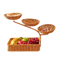 Corbeille à fruits créative à plusieurs niveaux de style chinois pour la maison, organisateur de collations et bonbons pour salon, rangement de style osier pour le thé de l'après-midi