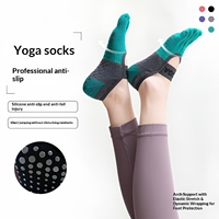 Chaussettes de Pilates professionnelles antidérapantes à cinq doigts, mi-mollet, respirantes, fines, en coton, pour le yoga et le fitness, avec large bord de maintien au bas