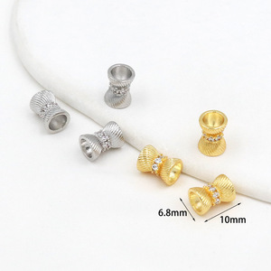 Perle longue en cuivre plaqué or 14K avec entretoises en zircon, matériel et accessoires de perlage faits à la main DIY C45 - Product Image 3