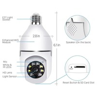 Tuya Smart Life 2MP Gloeilamp Beveiligingscamera 360 ° PTZ WiFi Bewegingsdetectie Alarm Actie Afstandsbediening Cam