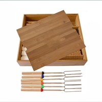 Kit en bambou portable avec 6 outils de foyer poignée de boîte personnalisée pour une utilisation en extérieur feu de camp boîte de transport de torréfaction personnalisée