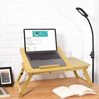 Mesa de madera plegable de bambú para desayuno, juego de bandeja para comida con soporte para tableta y teléfono móvil