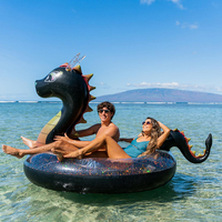 Bouée gonflable géante Dragon de mer noir pailleté, île flottante pour fête aquatique multi-personnes sur le lac