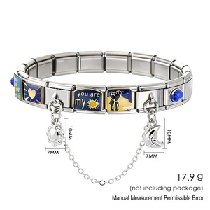 Bracelet modulaire italien à breloques, chaîne élastique à crochet unique, en acier inoxydable 304 plaqué platine, tendance - Product Image 5