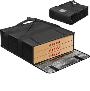 Insulated Polyester Bag Reusable Cartoon Pizza Bag with Label Window Water Proof Double Handle Black Cooler Bag 20L - Product Image 1
