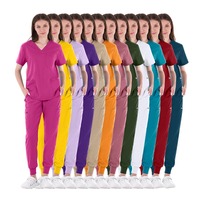Ensemble de tenues médicales douces à col en V pour infirmières, couleur turquoise, anti-fluide, vente en gros, sous marque privée