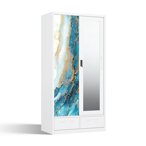 Armario de Acero Impreso con Espejo, 2 Puertas Corredizas y Cajones Inferiores, 900 mm, Desmontable - Product Image 2