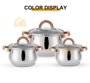Nhà máy thép không gỉ 6 cái Cookware sets nhà bếp nấu ăn Nồi canh nồi với Vàng xử lý - Product Image 4