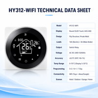 Termostato Inteligente HY312-WIFI con Pantalla Táctil Redonda, Control Remoto, Compatible con la Aplicación Tuya, Google Alexa