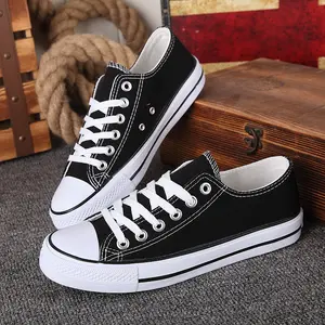 Bán Buôn Thấp Cắt Lưu Hóa Sneakers Phẳng Đồng Bằng Phụ Nữ Người Đàn Ông Sneaker Đen Trống Số Lượng Lớn Trắng Thời Trang Giày Vải