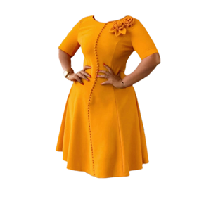 Vêtements pour femmes occidentales 2026 Nouvelle robe midi décontractée à manches courtes, couleur unie, col rond, vintage, commerce extérieur africain - Product Image 1