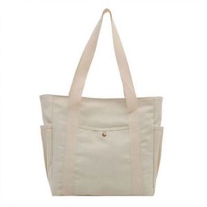Bolsas de Mano Grandes y Naturales para Llevar Cosas, Bolsas de Lona Blancas con Bolsillo para Estudiantes Universitarios, Bolsas de Libros para Mujeres que Trabajan - Product Image 1