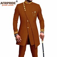 Baju Tradisional Pria Afrika Katun Grosir 2 Potong Set Lengan Panjang Katun Batik Setelan Pria Muslim