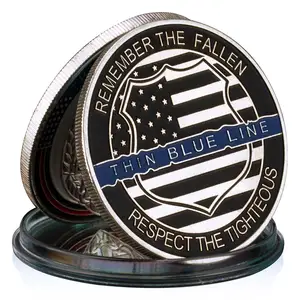 US Challenge Coin Thin Blue Line Law Enforcement Commemorative Collectible Gift Remember The Fallen Silver Coin