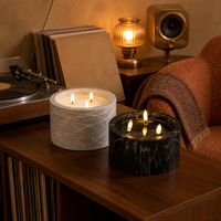 Bougie LED sans flamme en pot de céramique à motif marbré, pour une décoration intérieure chaleureuse et confortable, bougie électronique à 3 mèches, cadeau
