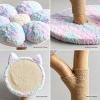 Pettoyglobal 72.5cm Pohon Kucing Double Flower Perch dengan Batang Kayu Melengkung & Mainan Garukan Sisal Bentuk Telinga Kucing, Mudah Dirakit, Aman untuk Kucing