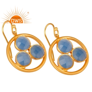 Multi Blue Chalcedony Gemstone Earrings Drop Designer Gold Plated 925 Silver Hook Earrings Jewelry Manufacturer - Product Image 2