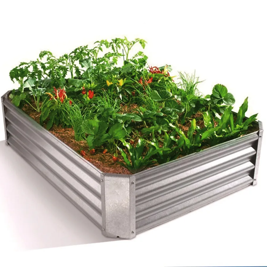 Hot Sale Custom size Rectangle/Round Galvanised Raised Garden Bed Silver/green Metal Planter Box