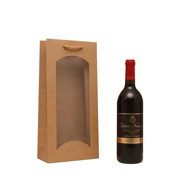 Marrom kraft saco de papel do vinho com janela transparente saco de comida de Papel com janela sacos de papel Reciclado marrom