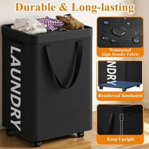 Cesto de Ropa Sucia con Ruedas de 90L, 29 Pulgadas, con Bolsa de Malla Extraíble - Product Image 4