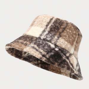 Vintage <b>Teddy</b> Velvet Fashion Warm Bucket Hat <b>Women</b> Autumn Winter British Style Thickened Furry Leopard Print Plaid Bucket Hat - Product Image 4