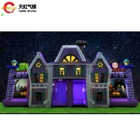 Labyrinthe hanté gonflable 9x9m en tissu Oxford violet avec impression fantôme, portable, pour usage commercial extérieur