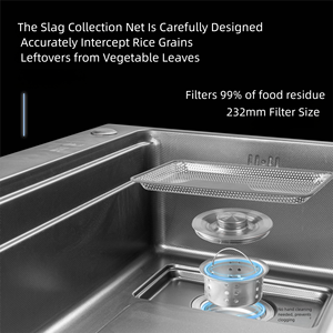 อ่างล้างจานสีเทา<span class=keywords><strong>ไท</strong></span>เทเนียมดำ 304 SS ลายข้าวสาร พร้อมที่เก็บเศษอาหาร ทำด้วยมือ - Product Image 4