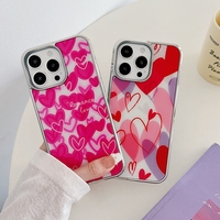Chrome 2 en 1 coeur conception coque arrière de téléphone pour iPhone 13/13 Pro/14 /15 Promax