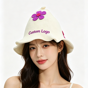 หมวกซาวน่าลายดอกไม้พร้อมโลโก้สั่งทำ - หมวกสปาผ้าเนื้อนุ่มขอบหยักสำหรับผู้หญิง - Product Image 6