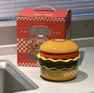 Juego de Tazones Apilables de Cerámica con Forma de Hamburguesa y Estampado de Cerdo LULU, <span class=keywords><strong>para</strong></span> una Divertida Vajilla y Almacenamiento en el Hogar - Product Image 1