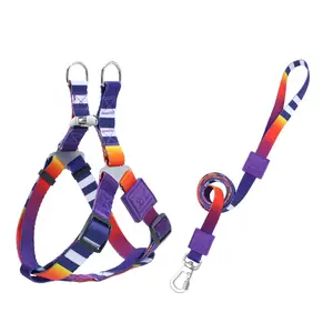 Factory Dog Plaid Harness Leash Set Heat Transfer Multi-color Pet Accessories Outdoor Colorful Leash Supplies For Dog