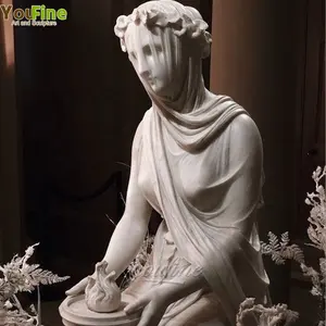 A Grandezza naturale di Marmo Bianco Velo Statua di Donna per la Decorazione